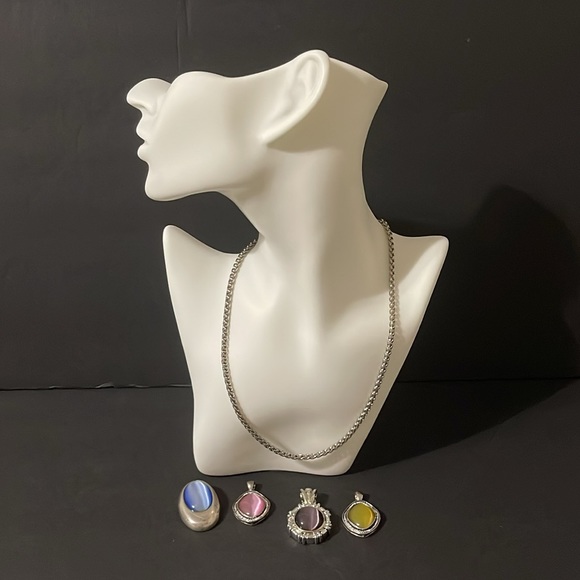 SILVER FOXTAIL CHAIN WITH 4 PENDANTS BUNDLE - Picture 1 of 11